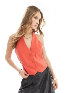 Mango Backless Halter Waistcoat In Red For Women
