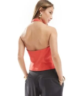 Mango Backless Halter Waistcoat In Red For Women -Mango Sales 206320529 4