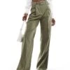Mango Buckle Waist Wide Leg Trouser In Khaki For Women