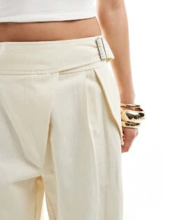 Mango Linen Mix Buckle Detail Co-ord Trousers In White For Women -Mango Sales 206320938 5