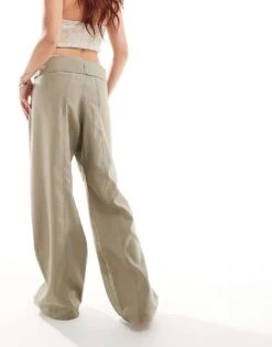 Mango Fold Over Straight Leg Trousers In Khaki For Women -Mango Sales 206320945 4