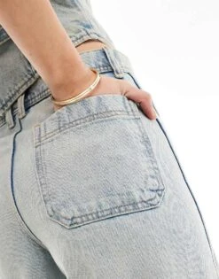 Mango Pocket Detail Wide Leg Jeans In Light Blue For Women -Mango Sales 206322199 3