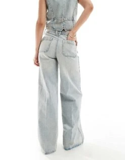 Mango Pocket Detail Wide Leg Jeans In Light Blue For Women -Mango Sales 206322199 4