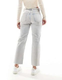 Mango Straight Leg Raw Hem Jean In Light Blue For Women -Mango Sales 206322685 3