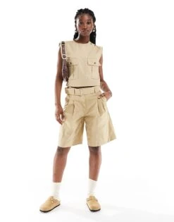 Mango Utility Sleeveless Top And Bermuda Shorts Co-ord Set In Tan -Mango Sales 206322693 1 tan 1