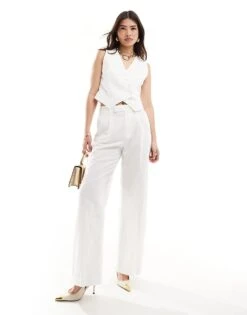 Mango Tailored Straight Leg Co-ord Trousers In White For Women