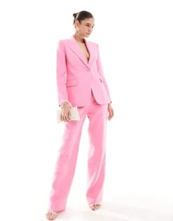 Mango Linen Blazer, Bardot Top And Trousers Co-ord Set In Pink -Mango Sales 206325051 1 pink