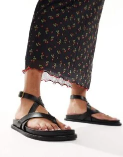 Mango Leather Strappy Sandal In Black For Women
