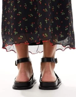 Mango Leather Strappy Sandal In Black For Women -Mango Sales 206343410 3