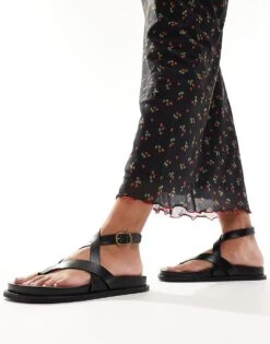 Mango Leather Strappy Sandal In Black For Women -Mango Sales 206343410 4