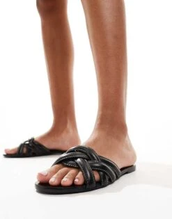 Mango Leather Slider In Black For Women -Mango Sales 206343426 1 black 1