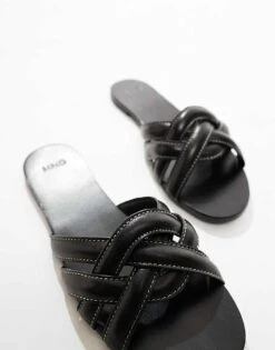 Mango Leather Slider In Black For Women -Mango Sales 206343426 3