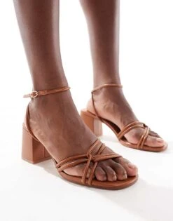 Mango Strappy Square Toe Heeled Sandal In Tan For Women -Mango Sales 206343615 1 tan 1