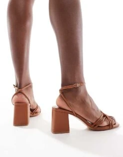 Mango Strappy Square Toe Heeled Sandal In Tan For Women -Mango Sales 206343615 3