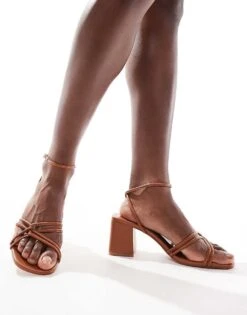 Mango Strappy Square Toe Heeled Sandal In Tan For Women -Mango Sales 206343615 4