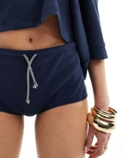 Mango Drawstring Co-ord Shorts In Navy For Women -Mango Sales 206391649 4