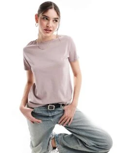 Mango Round Neck T-shirt In Washed Pink For Women