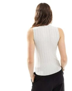 Mango Sleeveless High Neck Vest Top In White For Women -Mango Sales 206391694 4