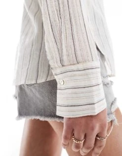 Mango Stripe Lightweight Shirt In White For Women -Mango Sales 206391815 3