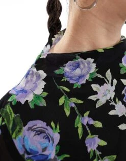 Mango Midi Floral High Split Dress In Black For Women -Mango Sales 206391885 4