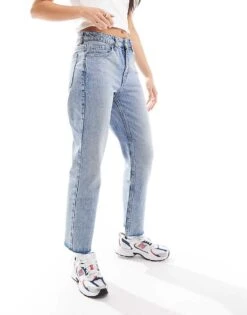 Mango Cropped Kick Flare Jeans In Light Blue For Women