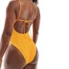 Mango Textured Swimsuit In Orange For Women