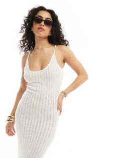 Mango Crochet Beach Maxi Dress In White For Women -Mango Sales 206473865 3