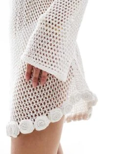 Mango Crochet Rose Detail Long Sleeve Mini Dress In White For Women -Mango Sales 206477473 4