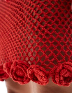 Mango Crochet Co-ord Mini Skirt With Rose Hem In Red For Women -Mango Sales 206477480 2