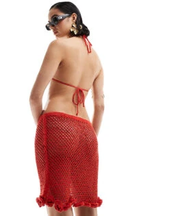Mango Crochet Co-ord Mini Skirt With Rose Hem In Red For Women -Mango Sales 206477480 4