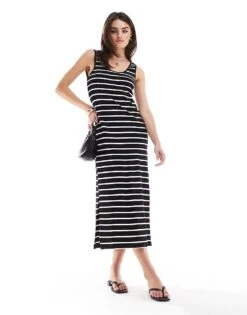 Mango Stripe Midi Dress In Black For Women