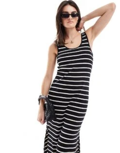 Mango Stripe Midi Dress In Black For Women -Mango Sales 206563181 4