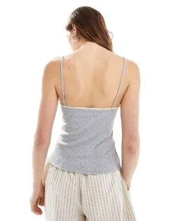 Mango Lace Trim Cami Vest In Grey For Women -Mango Sales 206563190 4