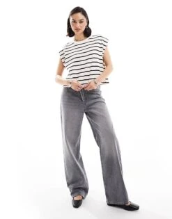 Mango Shoulder Detail Stripe Top In White For Women