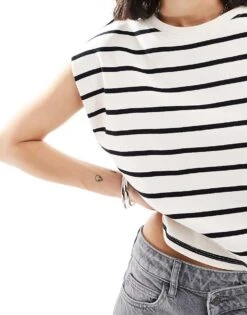 Mango Shoulder Detail Stripe Top In White For Women -Mango Sales 206563196 3