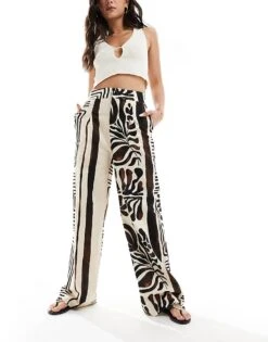 Mango Straight Leg Printed Trouser In Black For Women