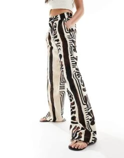 Mango Straight Leg Printed Trouser In Black For Women -Mango Sales 206563210 4