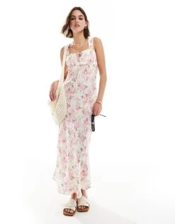 Mango Sweetheart Neck Floral Midi Dress In White For Women -Mango Sales 206563238 3
