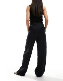 Mango Linen Drawstring Trousers In Black For Women -Mango Sales 206563259 3
