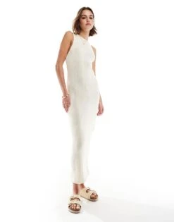 Mango Sleeveless Knitted Midi Dress In White For Women -Mango Sales 206563331 3