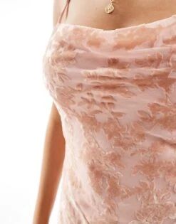 Mango Cowl Neck Devore Velvet Maxi Dress In Pink For Women -Mango Sales 206563356 3