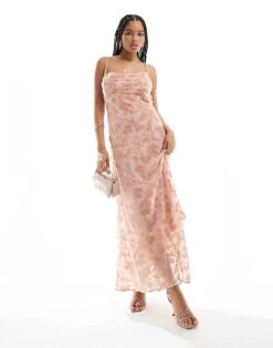 Mango Cowl Neck Devore Velvet Maxi Dress In Pink For Women -Mango Sales 206563356 4