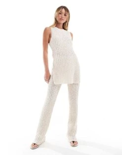 Mango Knitted Sleeveless Top And Trousers Co-ord Set In Beige -Mango Sales 206563422 1 beige