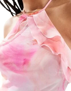 Mango High Neck Washed Floral Maxi Dress In Pink For Women -Mango Sales 206563429 3