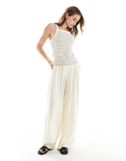 Mango Stripe Square Neck Cami Vest In Green For Women