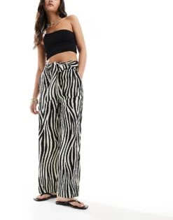 Mango Straight Leg Zebra Print Trouser In Black For Women -Mango Sales 206563484 1 black 1