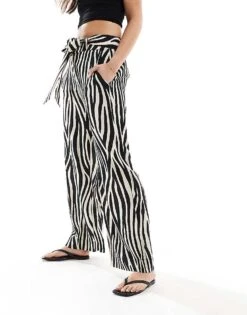 Mango Straight Leg Zebra Print Trouser In Black For Women -Mango Sales 206563484 4