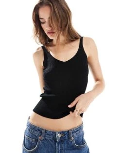 Mango Ribbed Strap Vest In Black For Women -Mango Sales 206563497 1 black 1