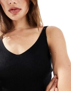 Mango Ribbed Strap Vest In Black For Women -Mango Sales 206563497 4