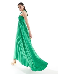Mango One Shoulder Pleated Maxi Dress In Green For Women -Mango Sales 206563553 2